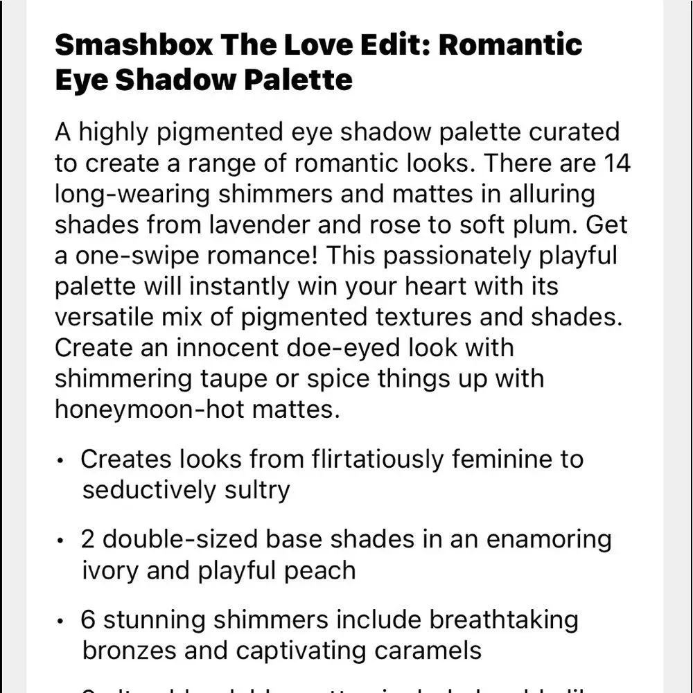 NWT Smashbox The Love Edit Romantic Eye Shawdow